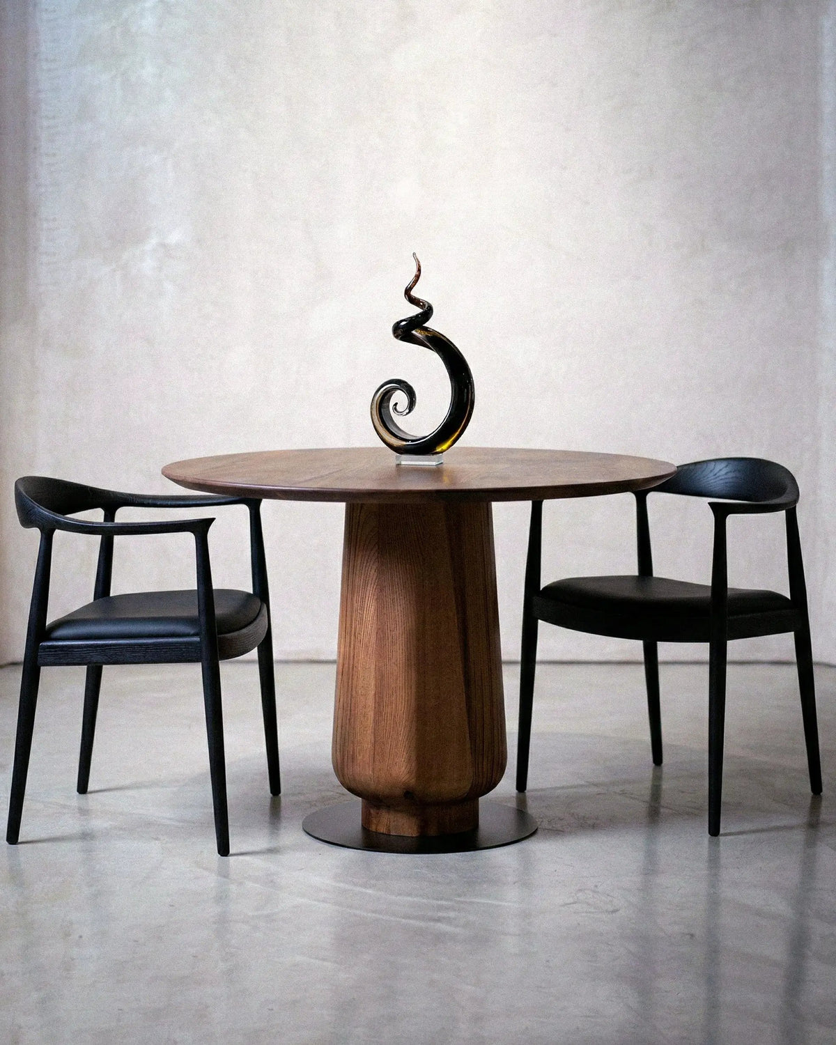 Modern Round Walnut Pedestal Dining Table, photo 2 of 6