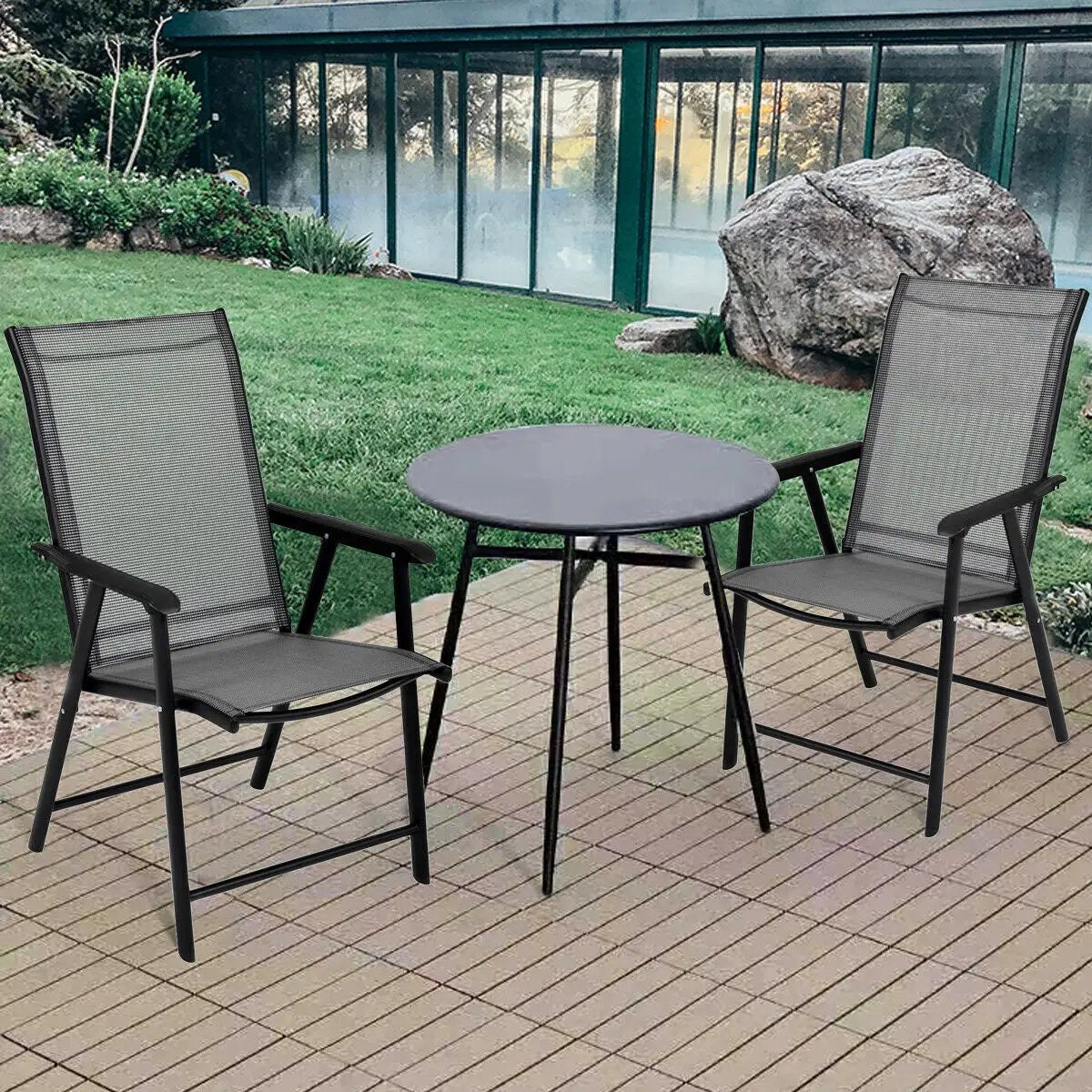 Set of 2 Outdoor Patio Folding Chairs-Gray by DirectDeals