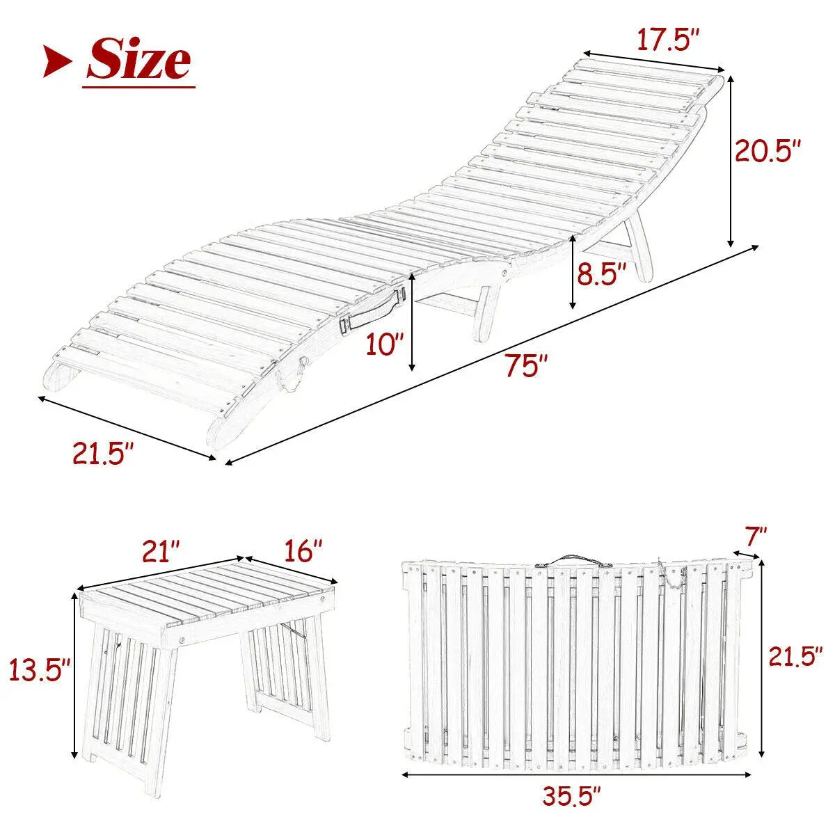 3 Pieces Folding Patio Eucalyptus Wood Lounge Chair Set with Foldable Side Table by DirectDeals