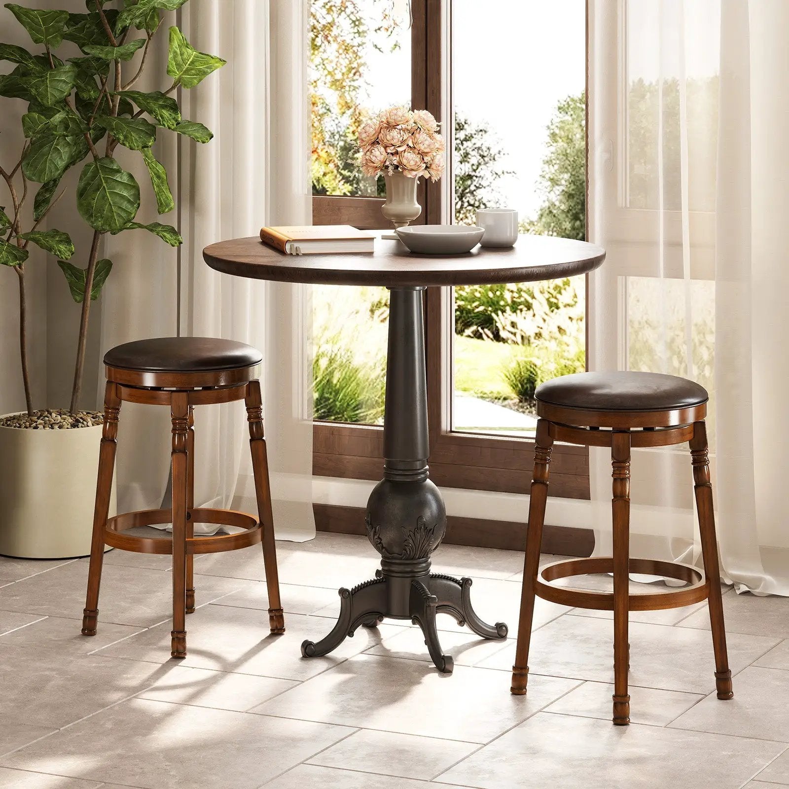 Set of 2 29-Inch Swivel Leather Padded Dining Bar Stools by DirectDeals