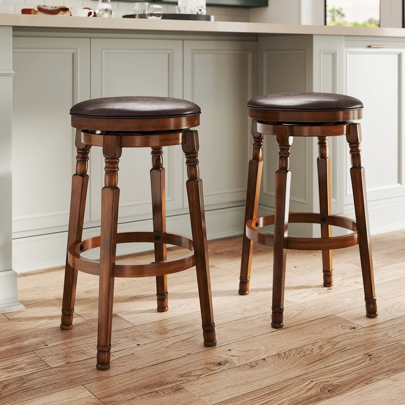 Set of 2 29-Inch Swivel Leather Padded Dining Bar Stools by DirectDeals
