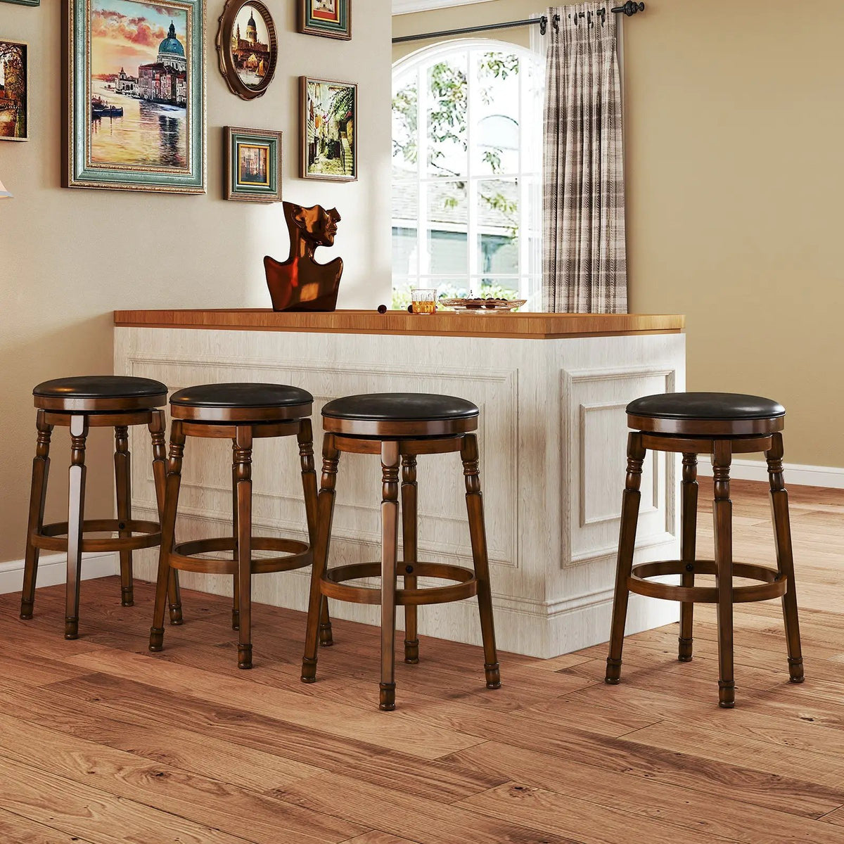Set of 2 29-Inch Swivel Leather Padded Dining Bar Stools, photo 8 of 16
