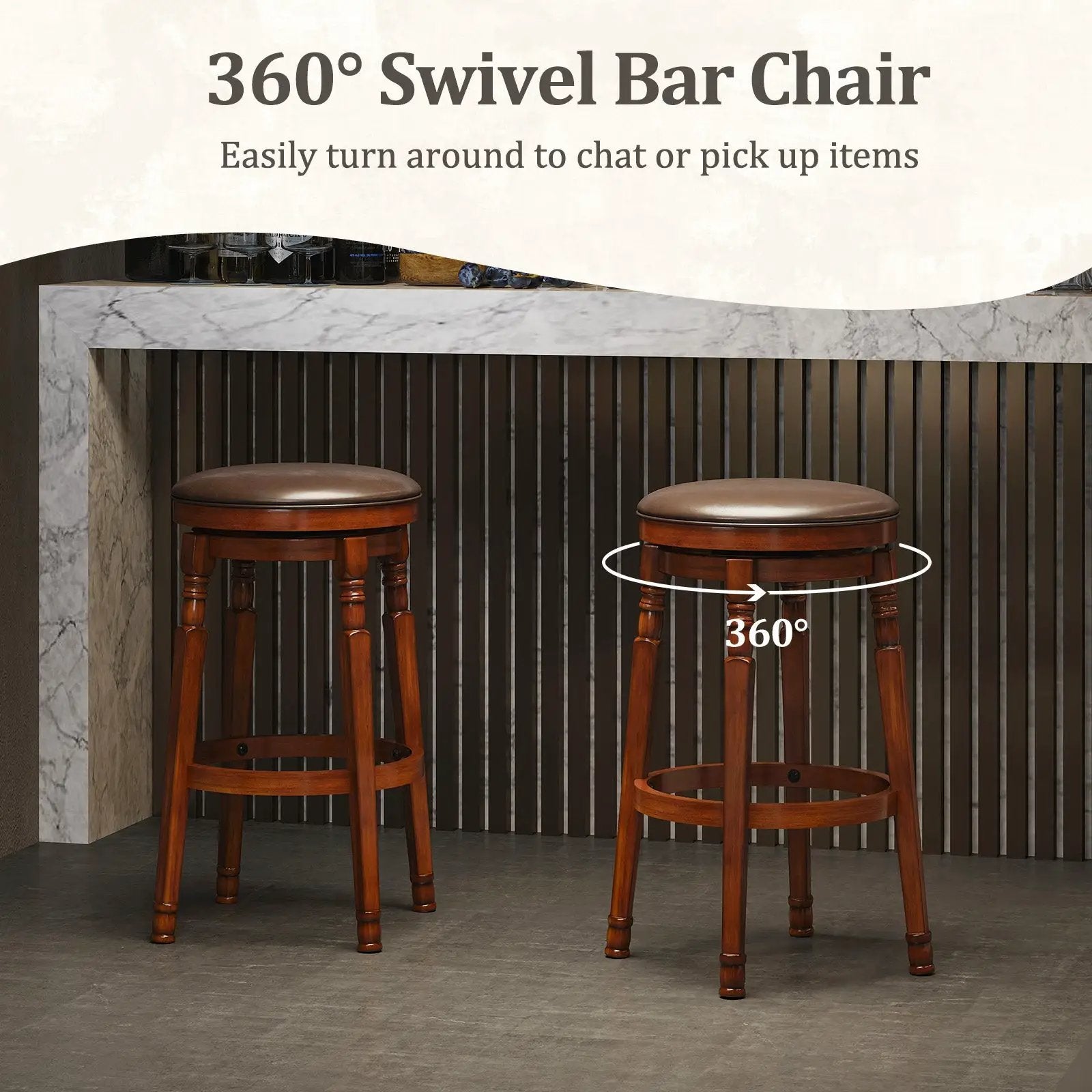 Set of 2 29-Inch Swivel Leather Padded Dining Bar Stools by DirectDeals