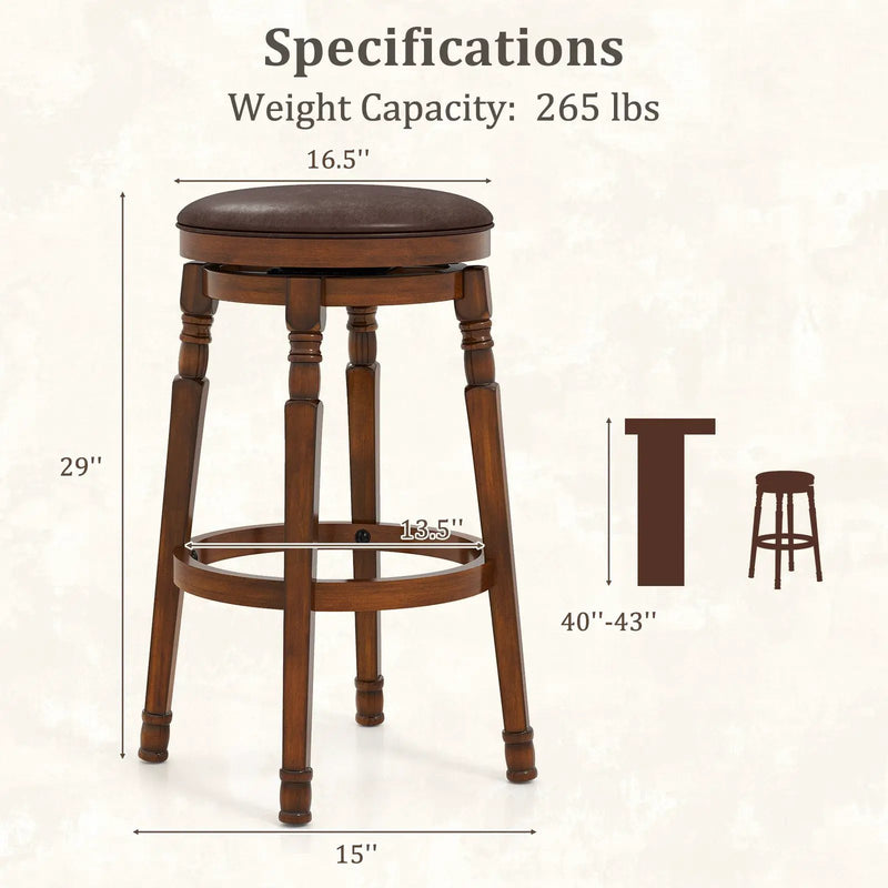 Set of 2 29-Inch Swivel Leather Padded Dining Bar Stools by DirectDeals