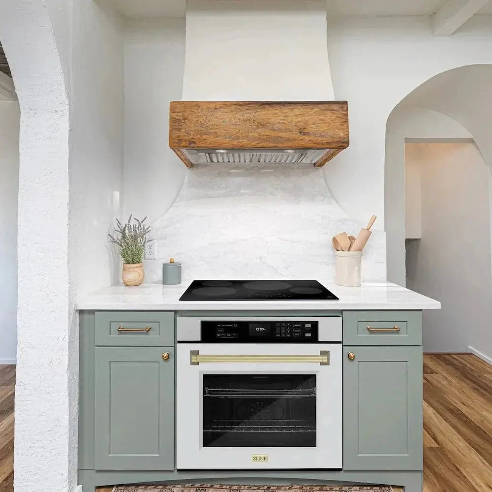 ZLINE 30"Professional True Convection Single Wall Oven, Air Fry, Self Clean, DuraSnow® White Matte, Champagne Bronze WASSZ-WM-30-CB by Farmhouse Kitchen and Bath