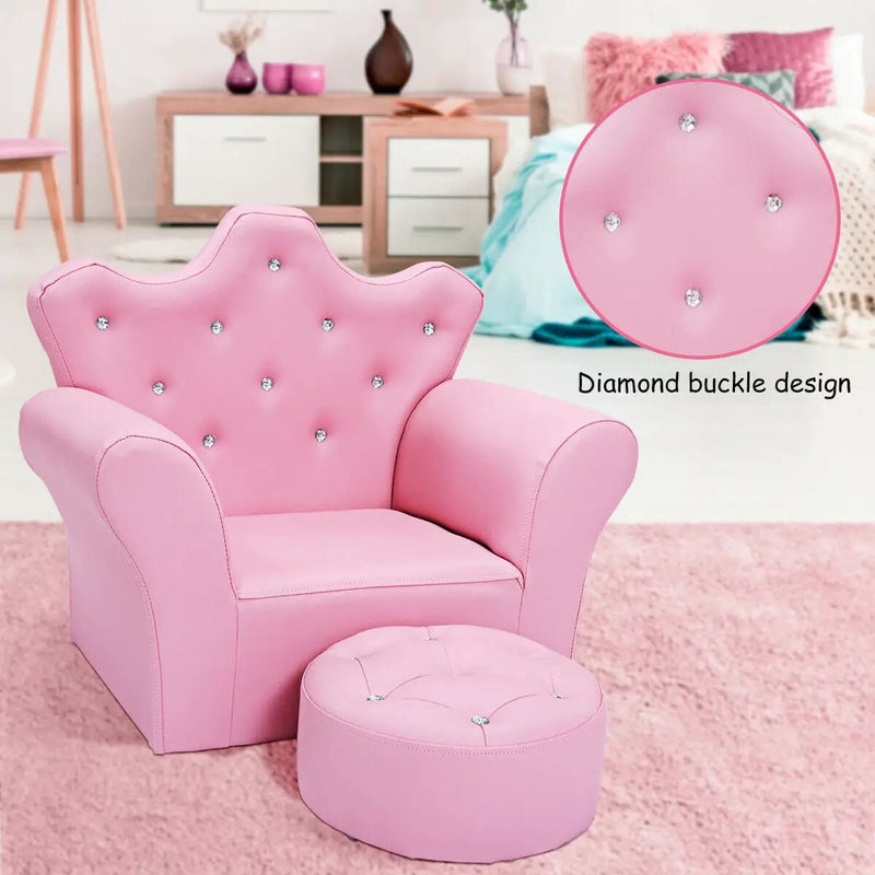 Children Upholstered Princess Sofa with Ottoman and Diamond Decoration for Boys and Girls by DirectDeals