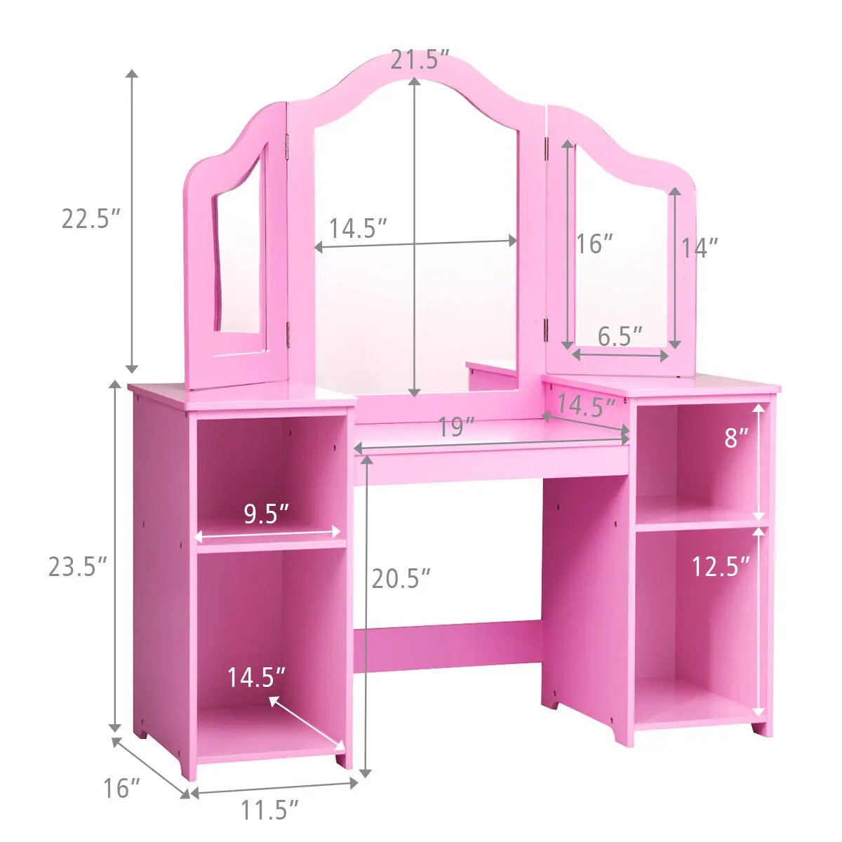 Kids Tri Folding Mirror Makeup Dressing Vanity Table Set, photo 5 of 9