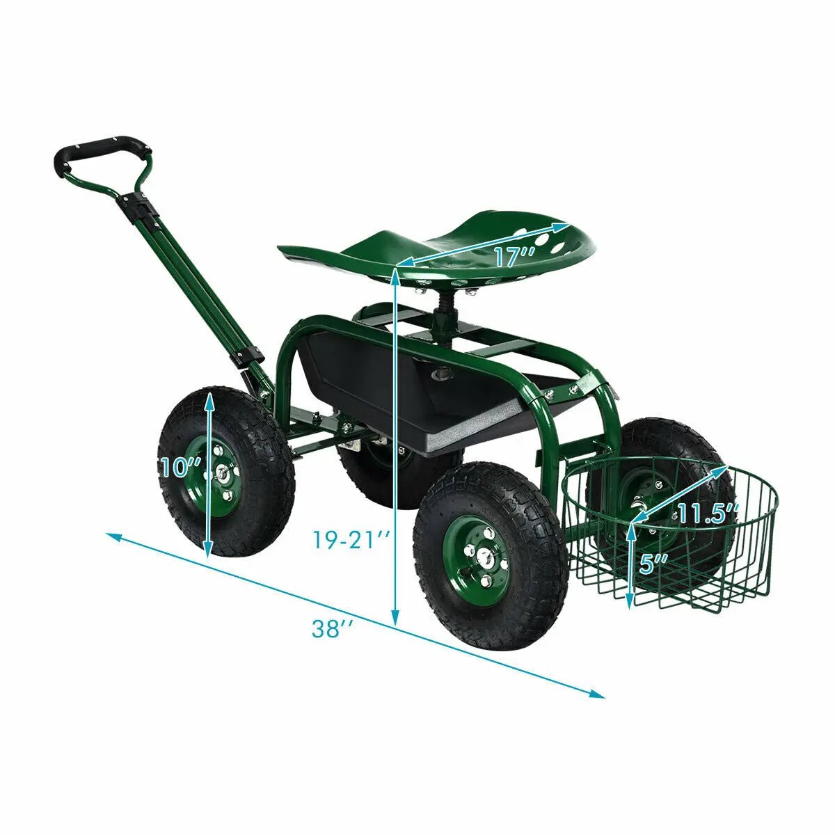 Heavy Duty Garden Cart with Tool Tray and 360 Swivel Seat, photo 5 of 10