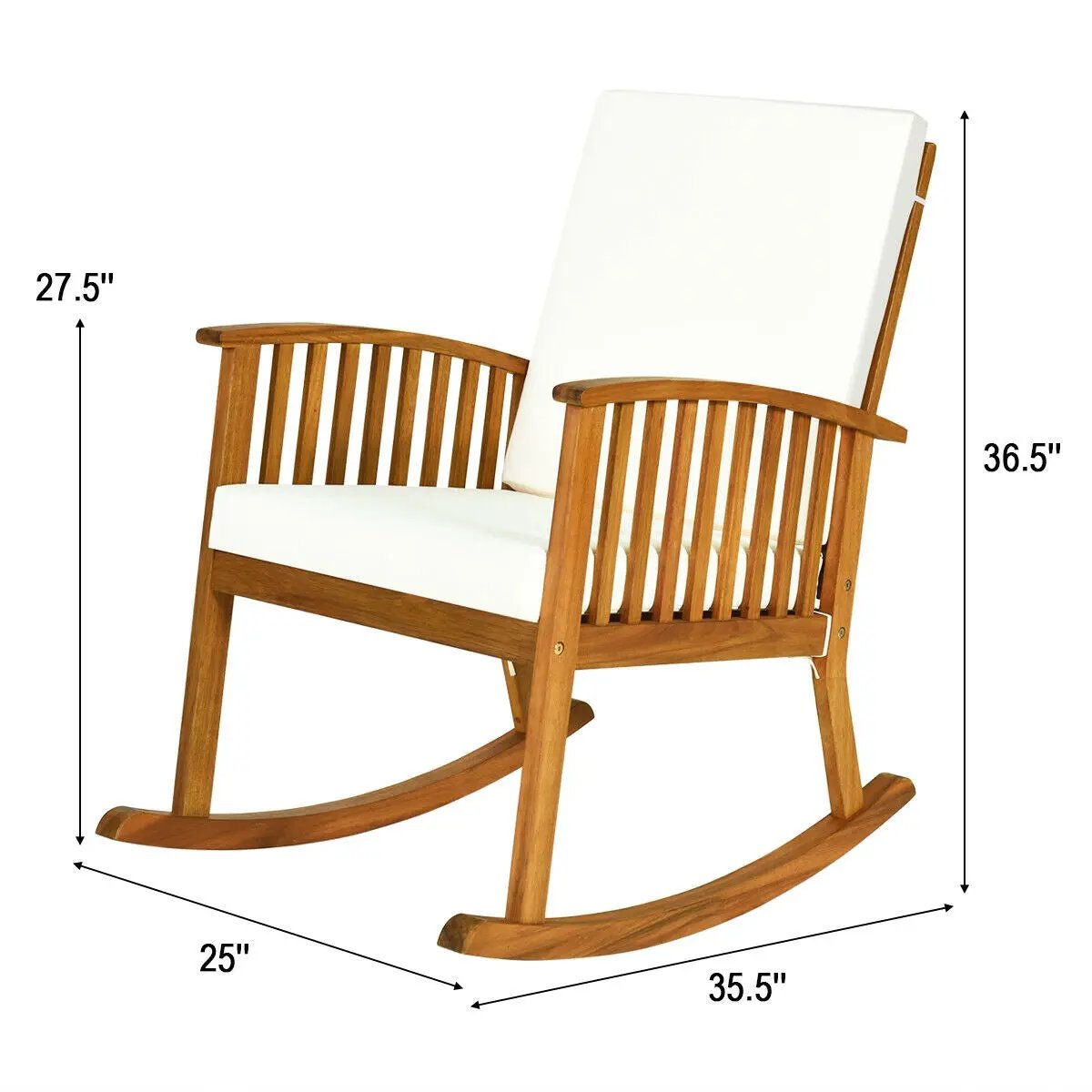 Outdoor Acacia Wood Rocking Chair with Detachable Washable Cushions by DirectDeals