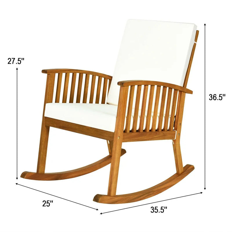 Outdoor Acacia Wood Rocking Chair with Detachable Washable Cushions by DirectDeals