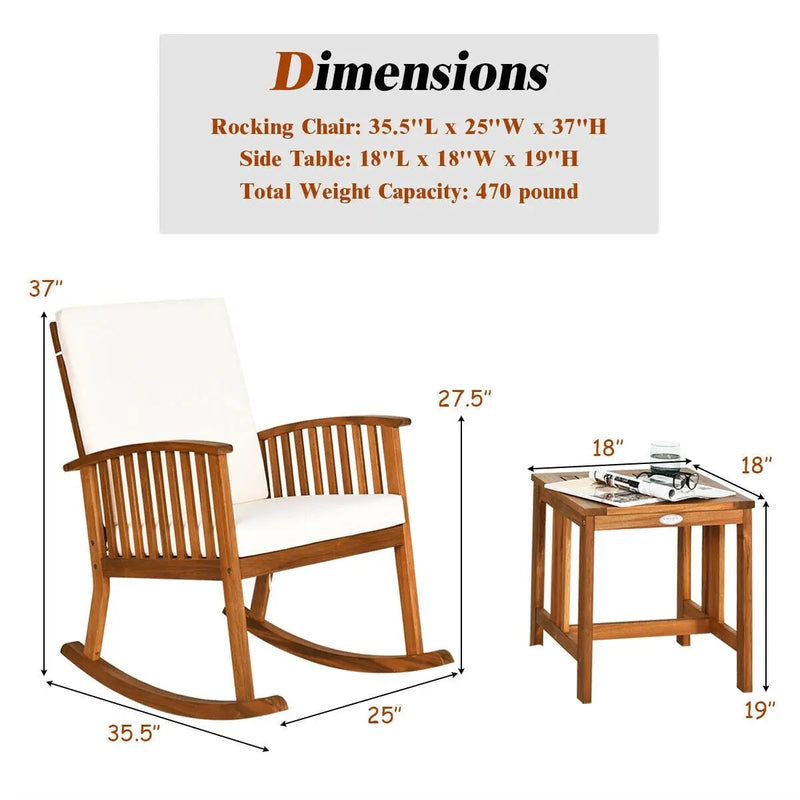 2 Pieces Acacia Wood Patio Rocking Chair Table Set by DirectDeals