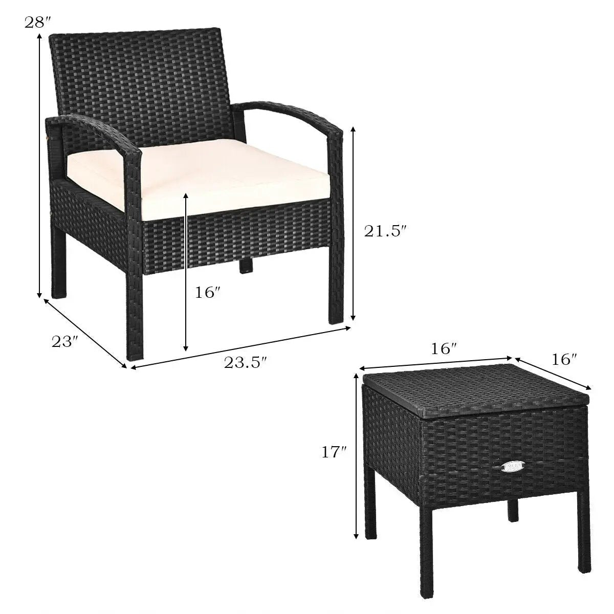 3 Piece PE Rattan Wicker Sofa Set with Washable and Removable Cushion for Patio, photo 9 of 9