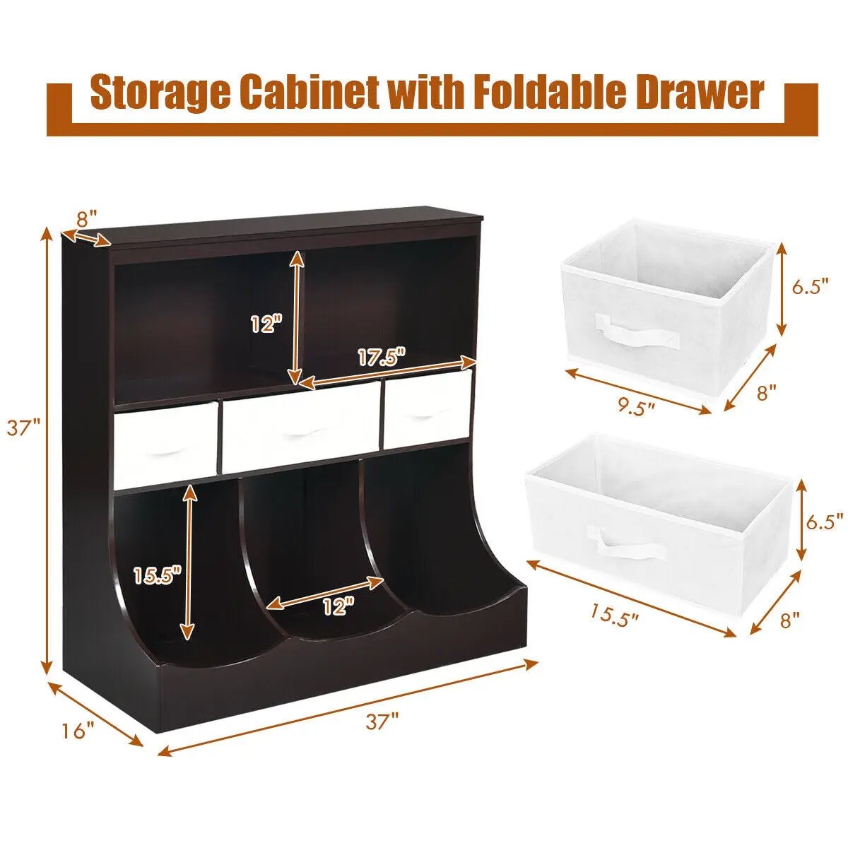 Freestanding Combo Cubby Bin Storage Organizer Unit W/3 Baskets, photo 4 of 10