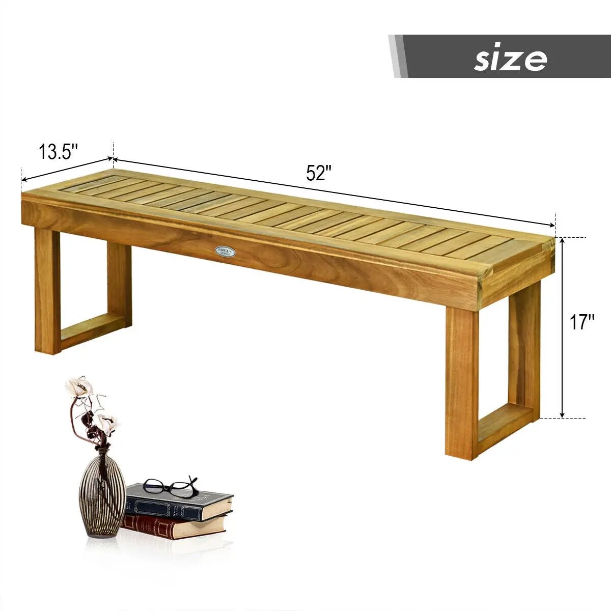 52 Inch Acacia Wood Dining Bench with Slatted Seat by DirectDeals