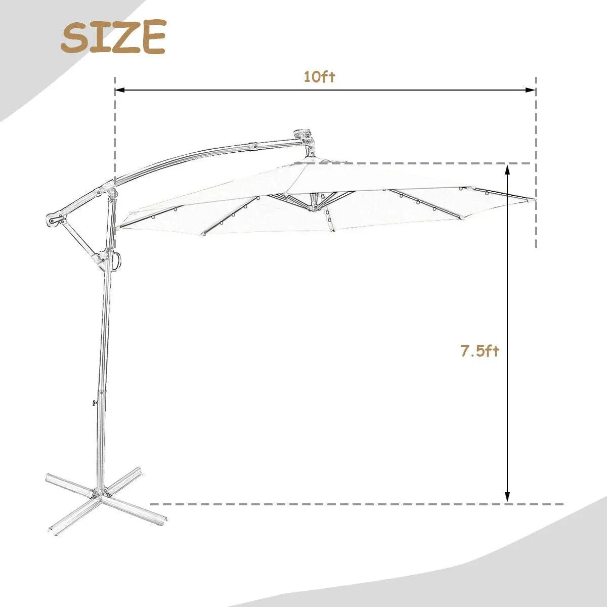 10 Feet 360° Rotation Solar Powered LED Patio Offset Umbrella without Weight Base-Gray by DirectDeals