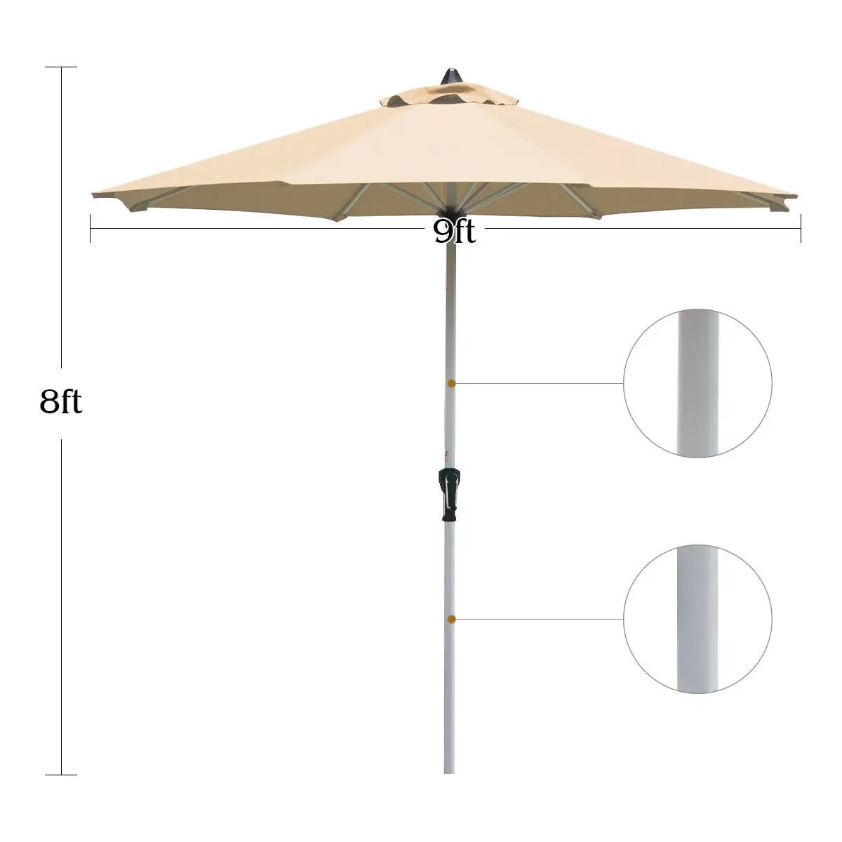 9 Feet Patio Outdoor Market Umbrella with Aluminum Pole without Weight Base, photo 10 of 17