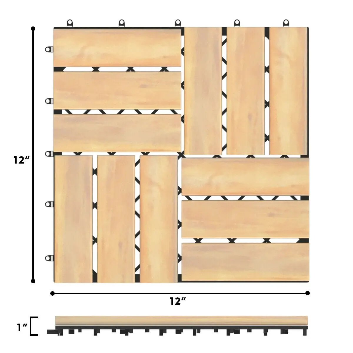 10 Pieces 12 x 12 Inch Acacia Wood Interlocking Check Deck Tiles by DirectDeals