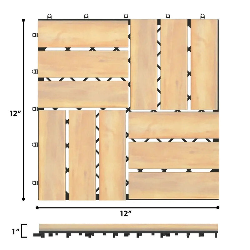 10 Pieces 12 x 12 Inch Acacia Wood Interlocking Check Deck Tiles by DirectDeals