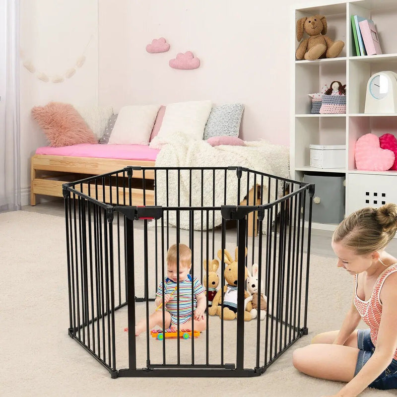 6 Panel Wall-mount Adjustable Baby Safe Metal Fence Barrier-Black by DirectDeals