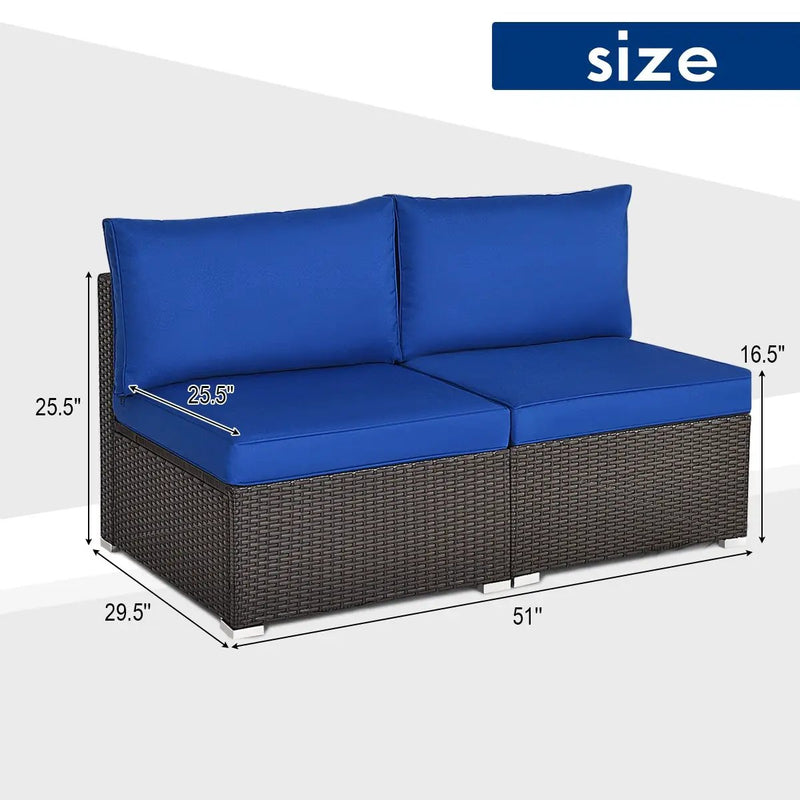 2 Pieces Patio Rattan Armless Sofa Set with 2 Cushions and 2 Pillows by DirectDeals