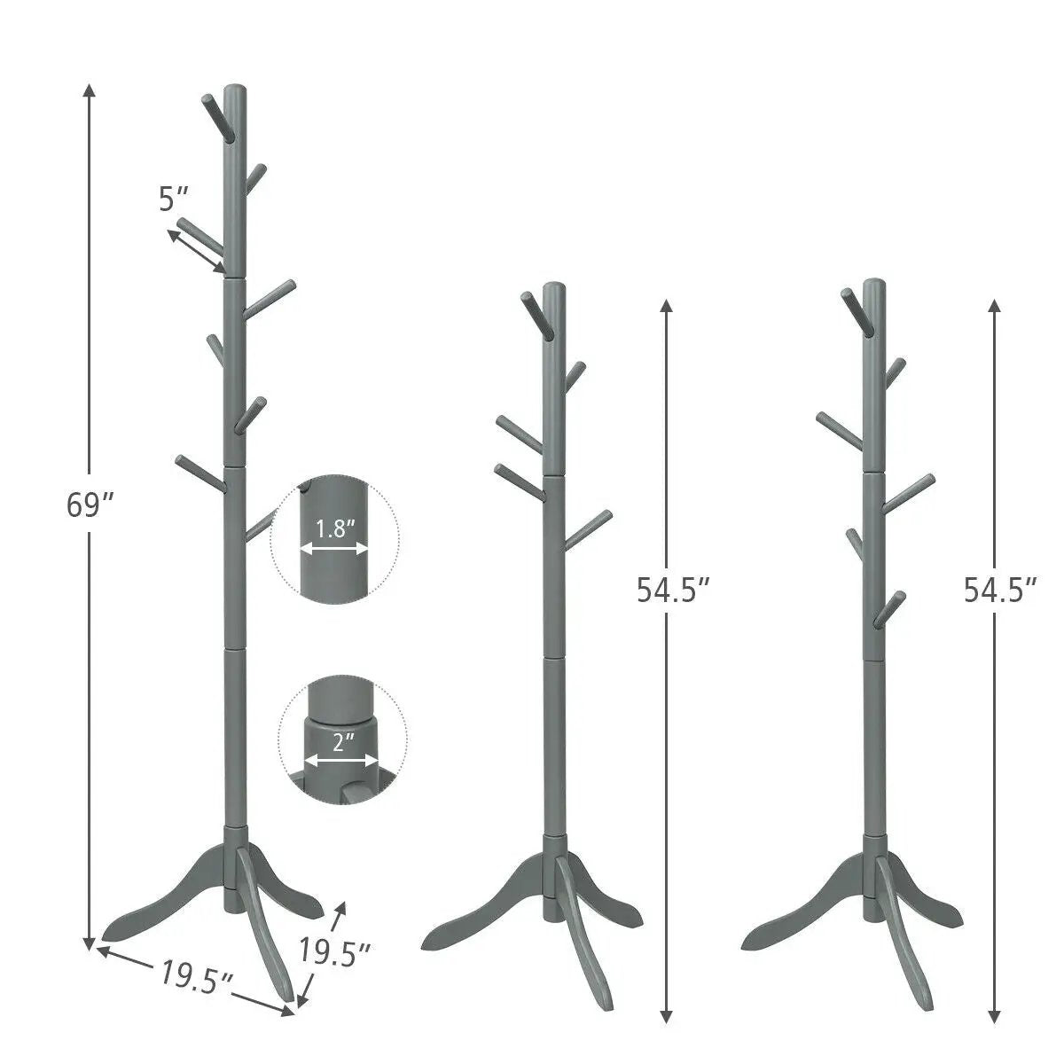 Adjustable Wooden Tree Coat Rack with 8 Hooks, photo 5 of 10