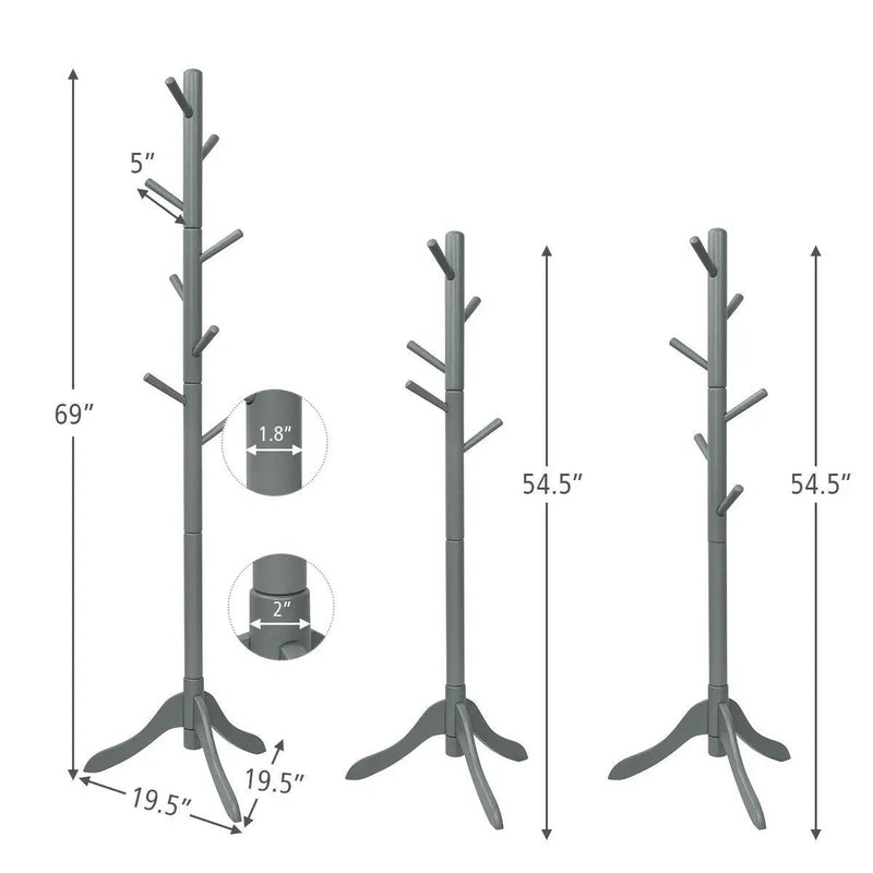 Adjustable Wooden Tree Coat Rack with 8 Hooks by DirectDeals