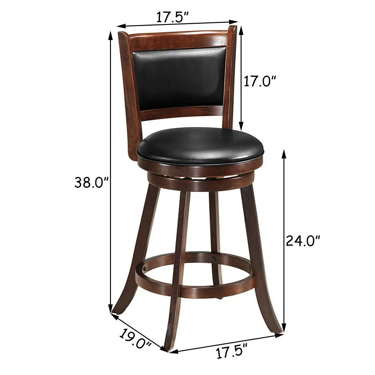 29 Inch Swivel Bar Height Stool Wooden Upholstered Dining Chair, photo 7 of 14