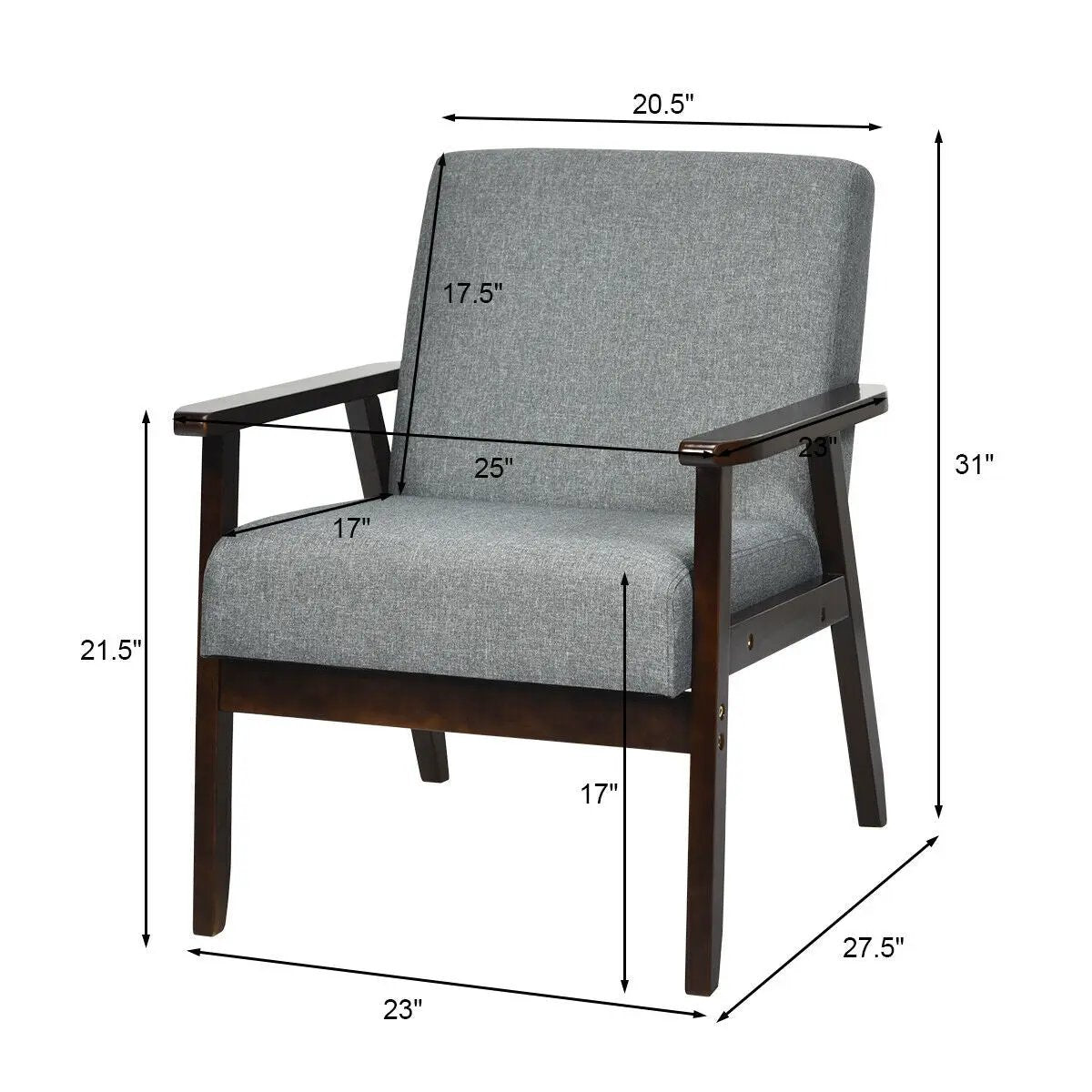 Solid Rubber Wood Fabric Accent Armchair, photo 5 of 11