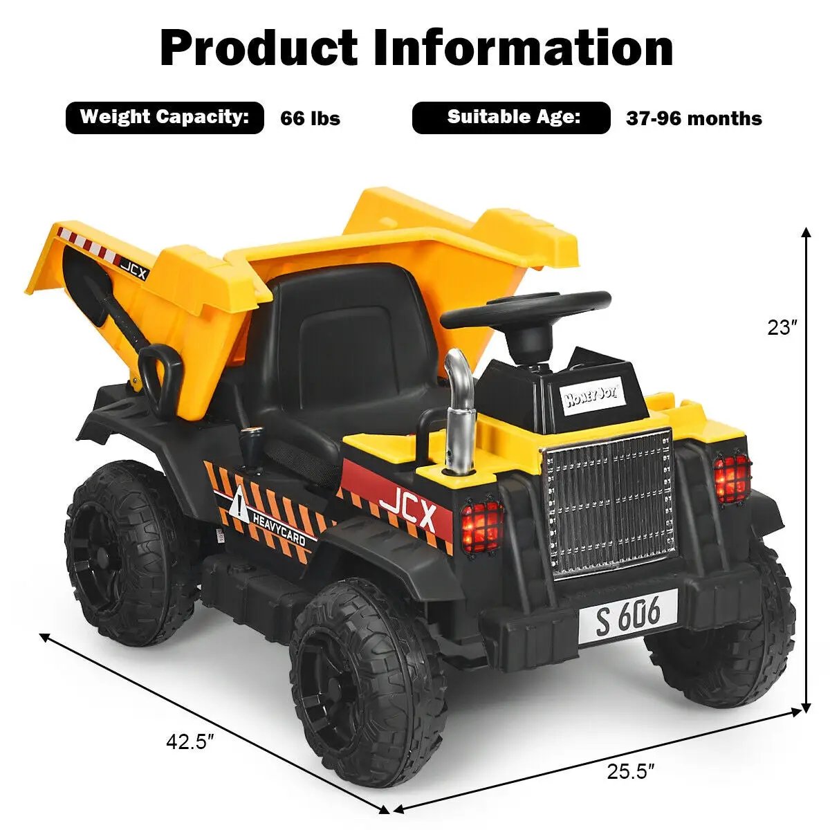 12V Battery Kids Ride On Dump Truck with Electric Bucket and Dump Bed-Yellow by DirectDeals