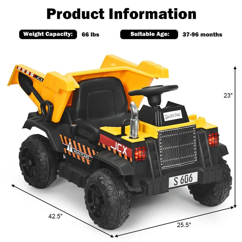12V Battery Kids Ride On Dump Truck with Electric Bucket and Dump Bed-Yellow by DirectDeals