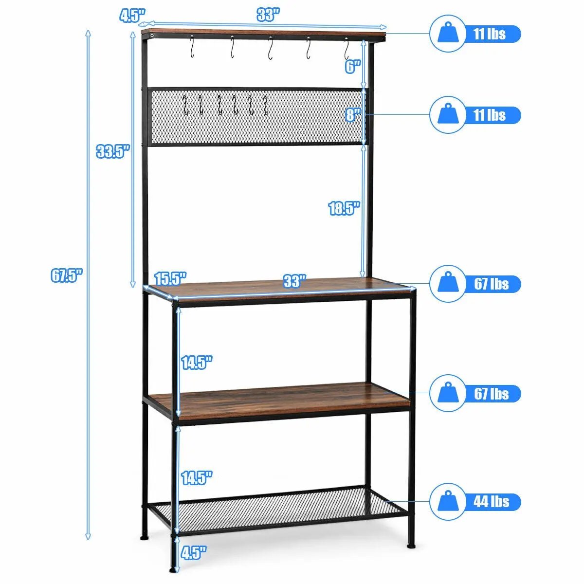 4-Tier Kitchen Rack Stand with Hooks and Mesh Panel by DirectDeals