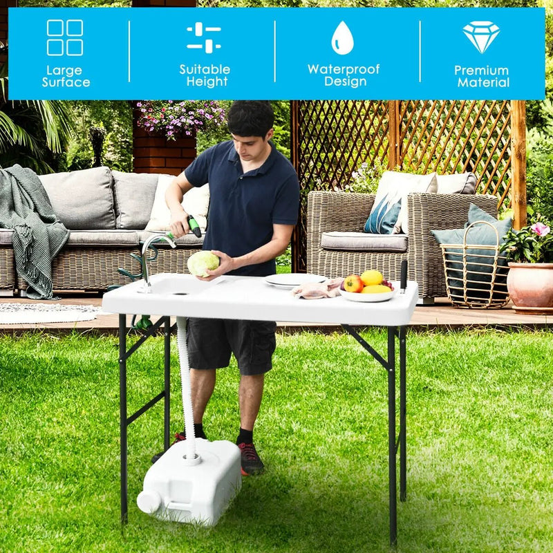 Folding Cleaning Sink Faucet Cutting Camping Table with Sprayer by DirectDeals