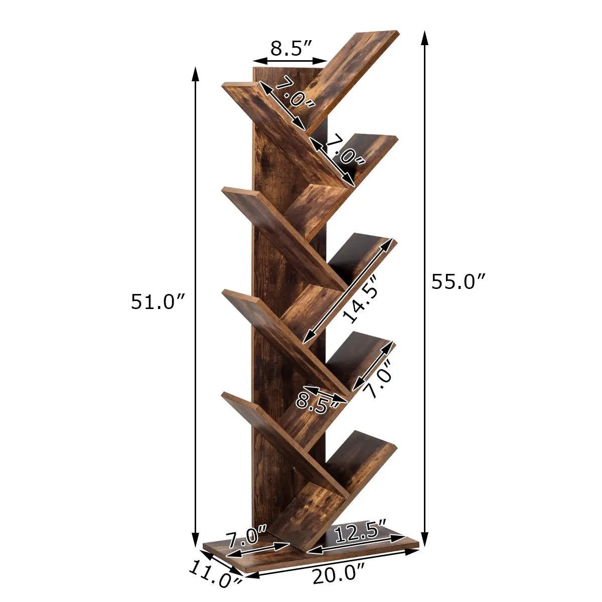 8-Tier Free Standing Tree Bookshelf-Coffee by DirectDeals