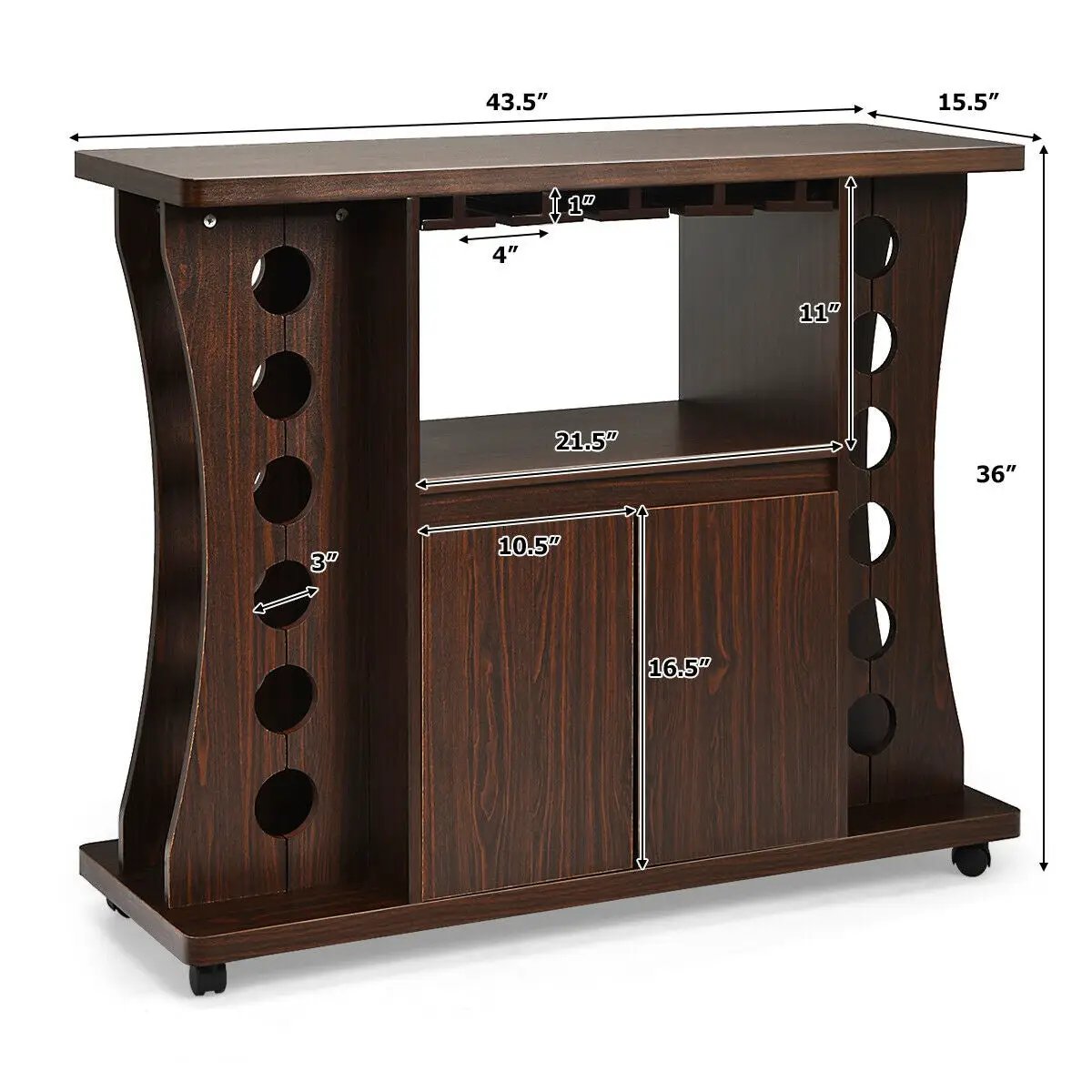 Rolling Buffet Sideboard Wooden Bar Storage Cabinet-Walnut by DirectDeals