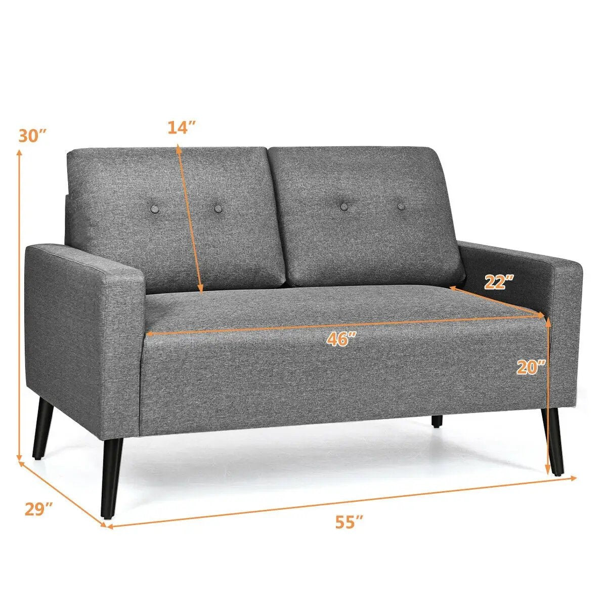 55 Inch Modern Loveseat Sofa with Cloth Cushion-Gray by DirectDeals