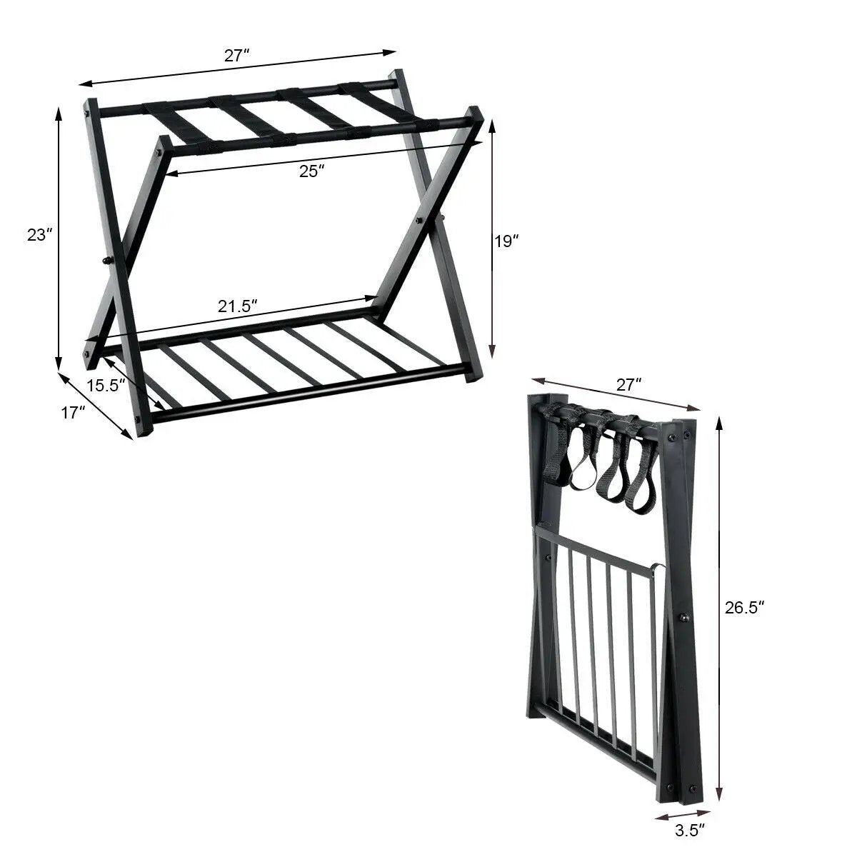 Set of 2 Folding Metal Luggage Rack Suitcase, photo 4 of 9