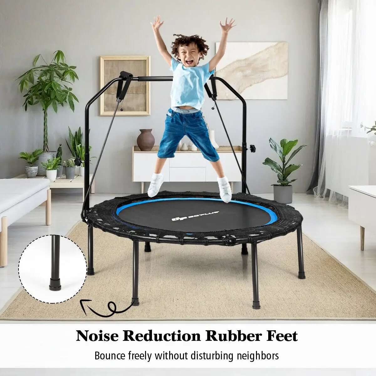 40 Inch Foldable Fitness Rebounder with Resistance Bands Adjustable Home by DirectDeals