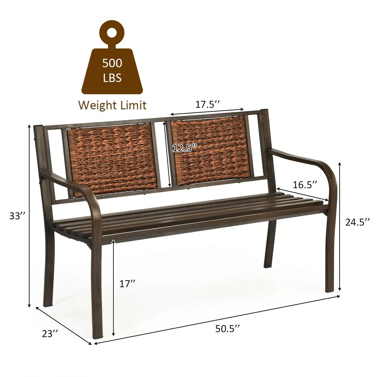 Patio Garden Bench with Powder Coated Steel Frame by DirectDeals