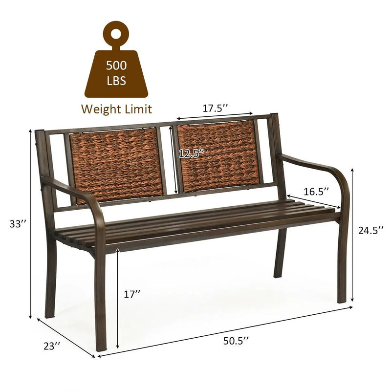 Patio Garden Bench with Powder Coated Steel Frame by DirectDeals