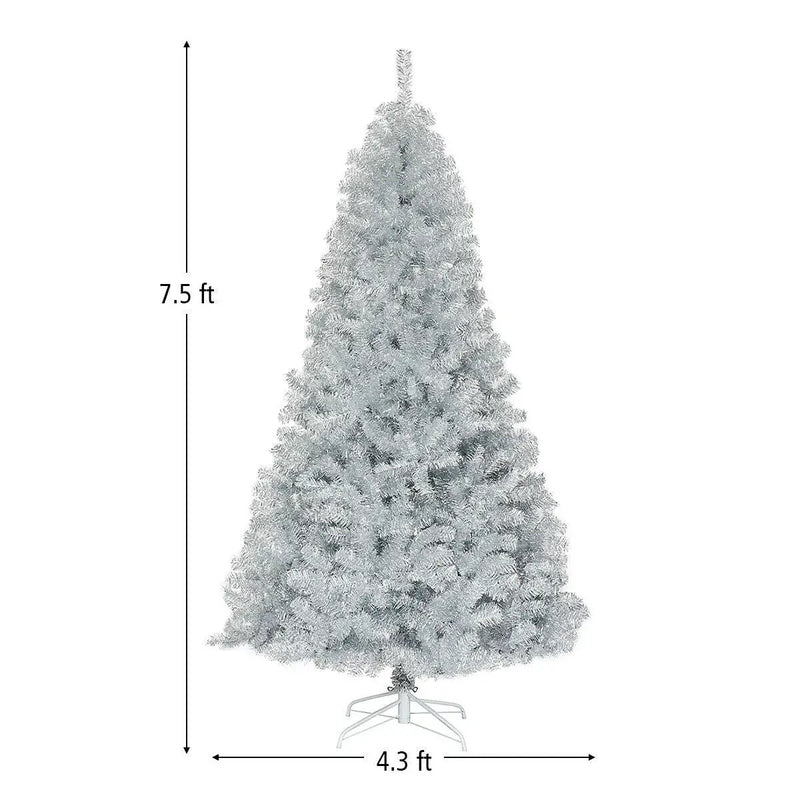 7.5 Ft Hinged Unlit Artificial Silver Tinsel Christmas Tree by DirectDeals