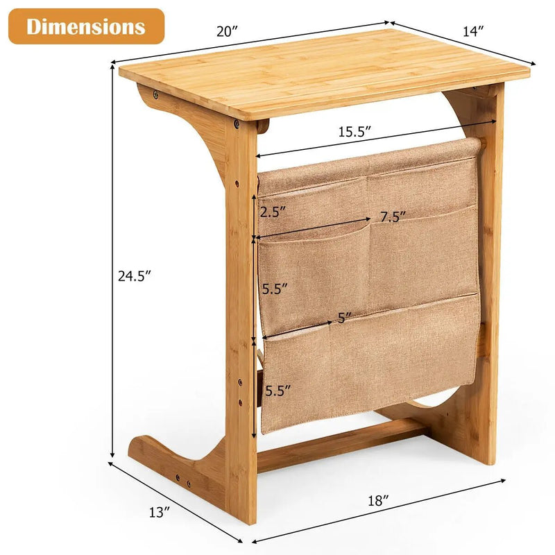 Bamboo Sofa Table End Table Bedside Table with Storage Bag by DirectDeals