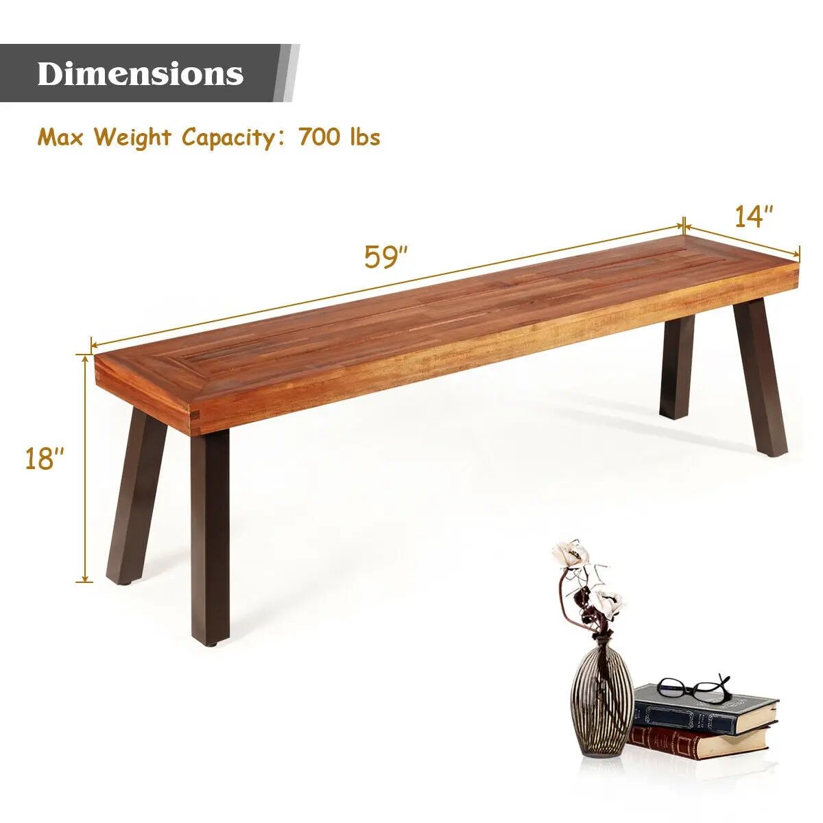 Set of 2 Patio Acacia Wood Dining Benches by DirectDeals