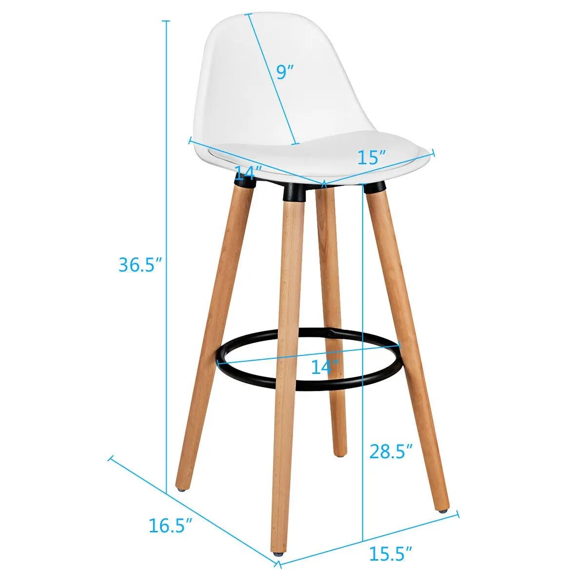 2 Pieces Mid Century Barstool 28.5 Inches Dining Pub Chair by DirectDeals