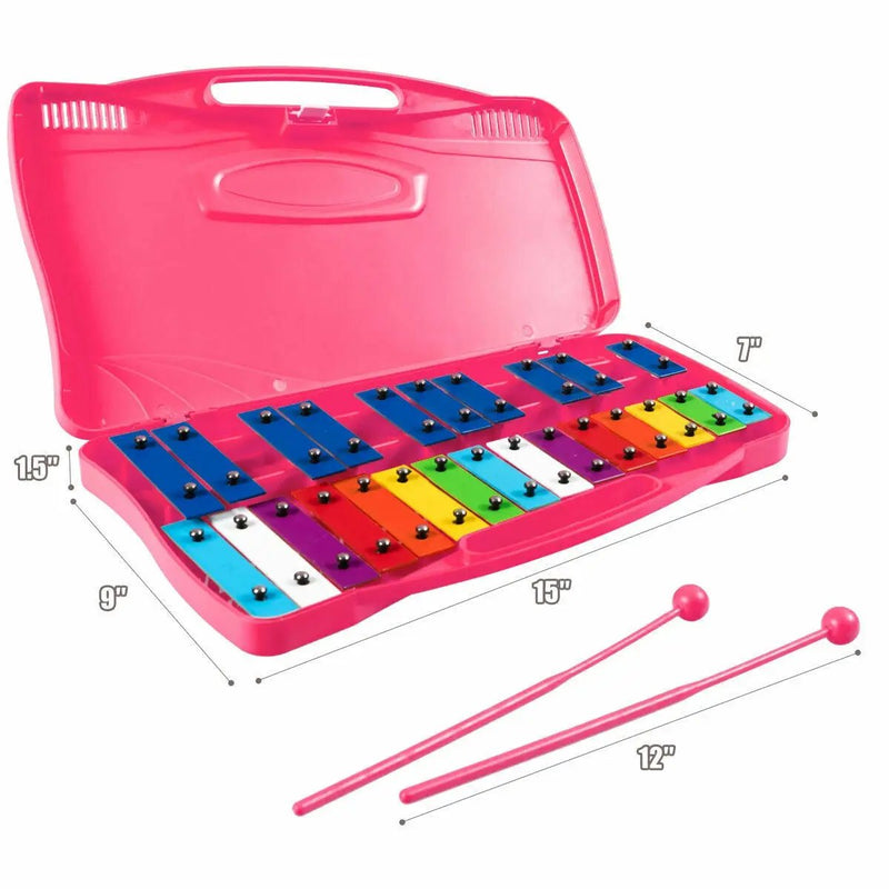 25 Notes Kids Glockenspiel Chromatic Metal Xylophone-Pink by DirectDeals