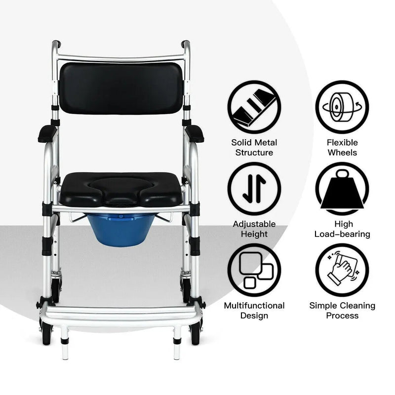 2-in-1 Aluminum Commode Shower Wheelchair with Locking Casters by DirectDeals