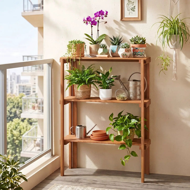 3-Tier Folding Wooden Storage Shelf for Entryway & Garden by DirectDeals