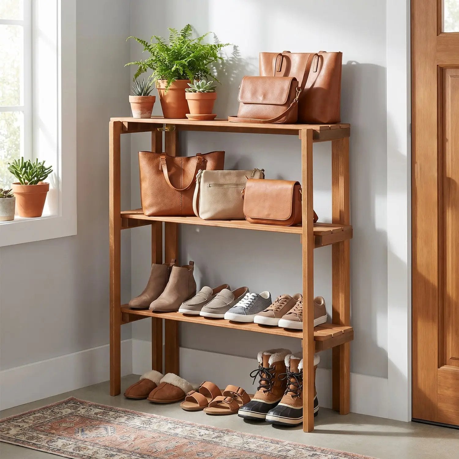 3-Tier Folding Wooden Storage Shelf for Entryway & Garden by DirectDeals