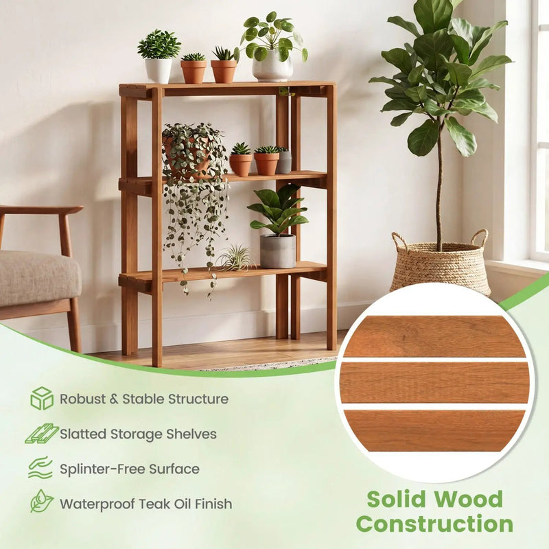 3-Tier Folding Wooden Storage Shelf for Entryway & Garden by DirectDeals