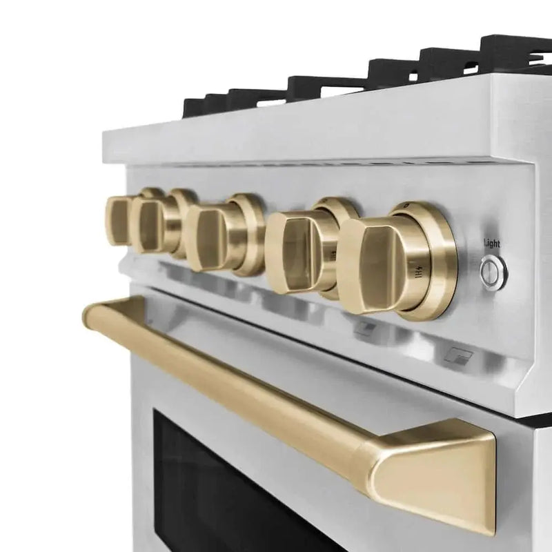 ZLINE 30" Dual Fuel Range, Gas Cooktop, Electric Convection Oven Stainless Steel, Champagne Bronze CDRZ-30-CB by Farmhouse Kitchen and Bath