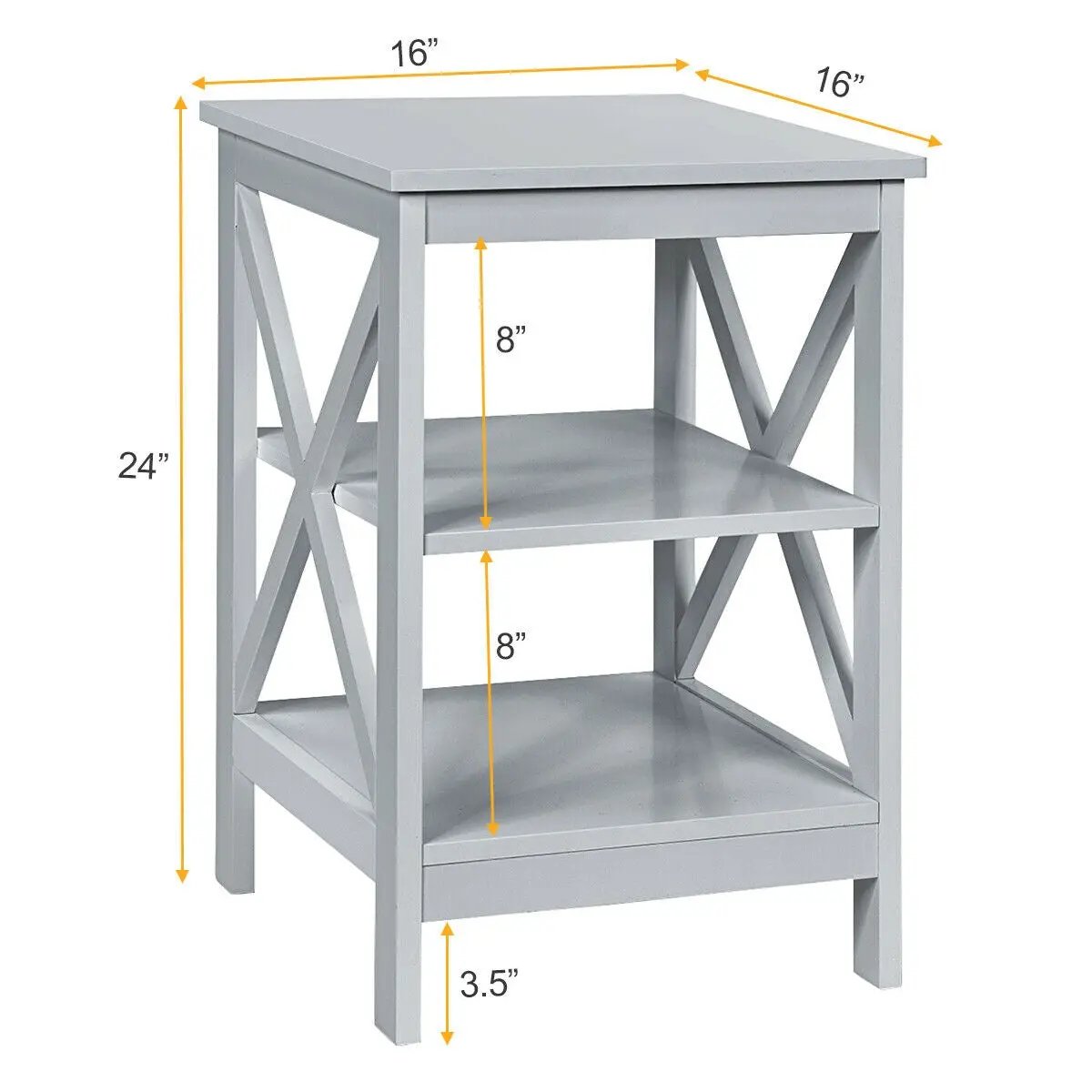 3-Tier Nightstand End Table with X Design Storage, photo 9 of 16